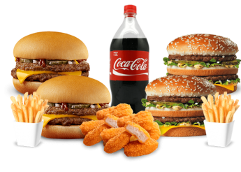2 Big mac 
+ 2 Double cheese 
+ 8 Nuggets 
+2 Frites 
+1 Maxi coca cola.